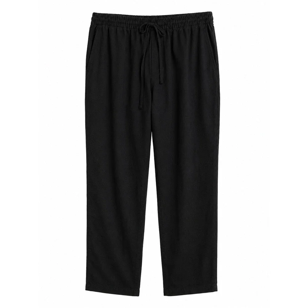 H&M Black Linen Blend Drawstring Pants Size Large NWT Relaxed Coastal Style